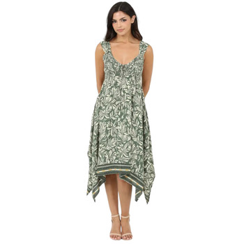 Angie Clothing Green Floral Print Midi Dress