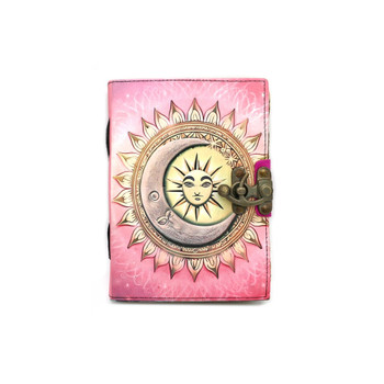 Pink celestial sun and moon leather journal. 