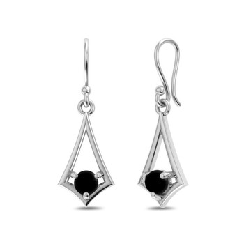 Black Onyx dangle sterling silver earrings side view. 