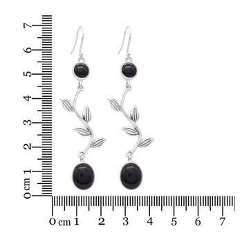 Measurements of long dangle sterling silver Onyx earrings.  