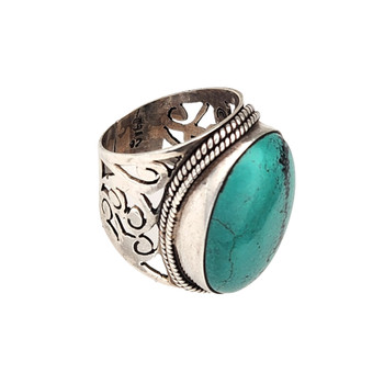 Side view of sterling silver Turquoise ring Size 5.