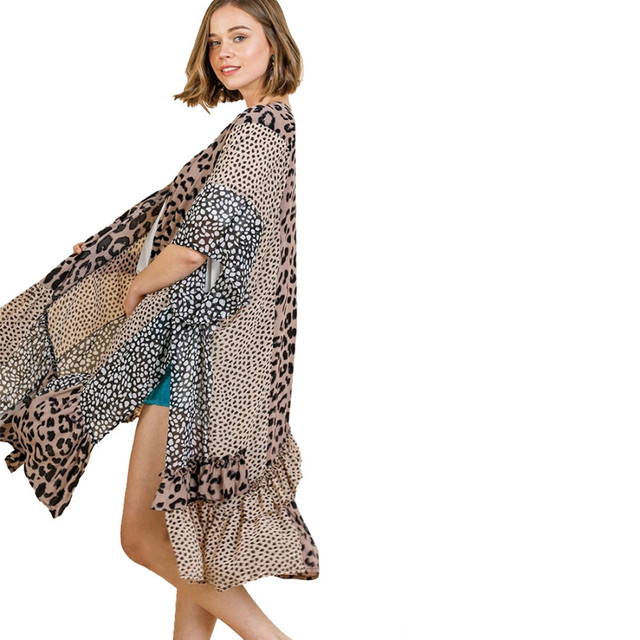 ANIMAL PRINT LONG KIMONO VEST PURPLE LEOPARD BOUTIQUE