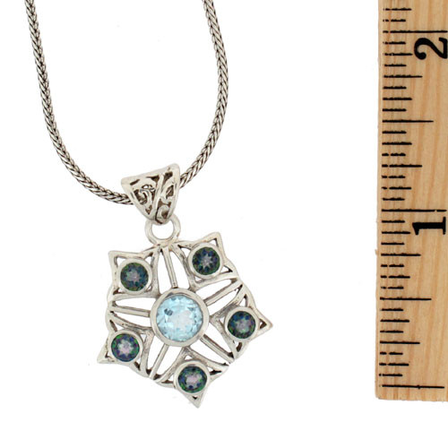 Faceted Blue Topaz and Lucky Stone Sterling Silver Pendant Purple