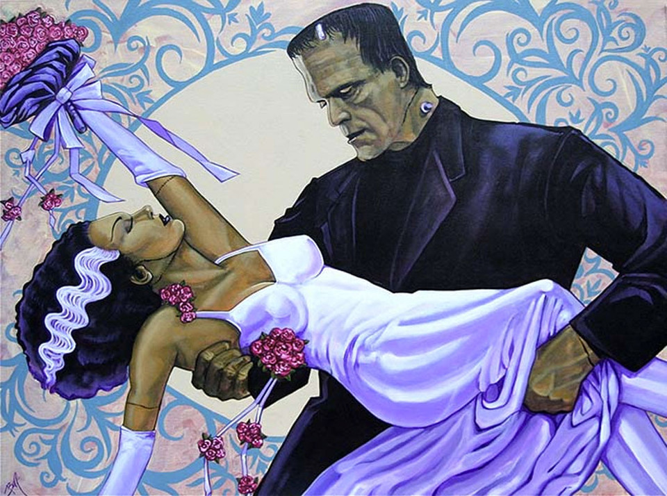 Franks Bride Of Frankenstein By Byron Canvas Giclee Art Print 