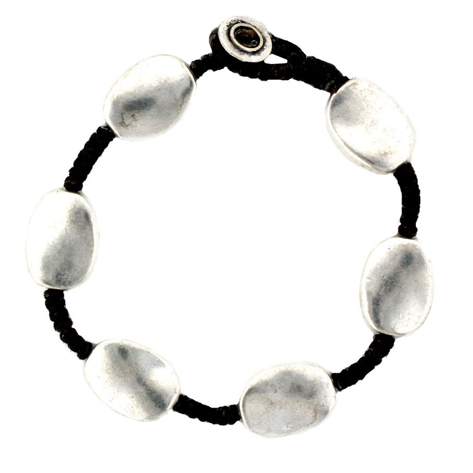 Black Linen Silver Alloy Bracelet