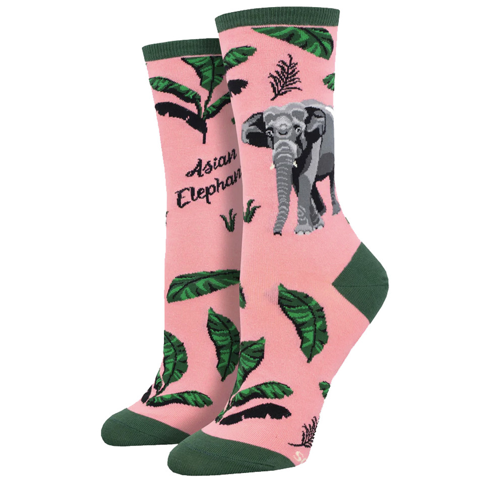 Women's Crew Socks Elephant Love Black Purple Leopard Boutique