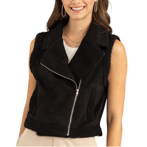 FAUX SUEDE BLACK CROP VEST | PURPLE LEOPARD BOUTIQUE