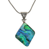 Blue Green Paua Shell Sterling Silver Pendant