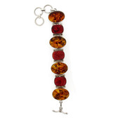 Brown Amber and Coral silver bracelet.