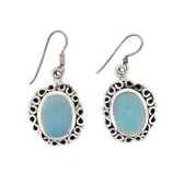 Blue Chalcedony Earrings Sterling Silver Oval Cabachon Jewelry .925 Hook