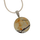 Dendritic Jasper Round Sterling Silver Pendant Necklace Jewelry Tan Black USA