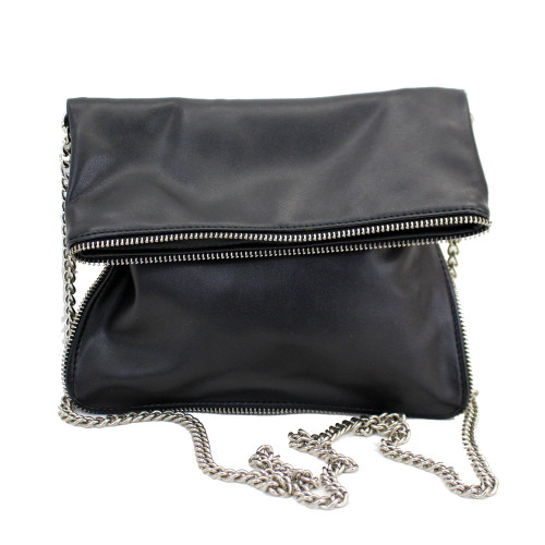 Faux Leather Black Purse Zipper Detail Hobo Shoulder Cocktail Bag ...
