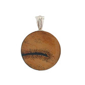 Handmade Sterling Silver Pendant with Dendritic Jasper Round Stone Tan & Black