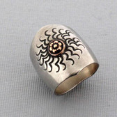 Brushed Sterling Silver Ring Antiqued Celestial Sun Design with Copper Detail