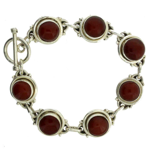 Carnelian Silver Wristband Bracelet - Radiant Queen | NOVICA