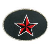 Black & Red Embroidered Nautical Star Belt Buckle Faux Leather Silver Metal