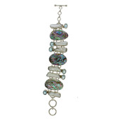 Paua Shell,  Pearl and Blue Topaz Sterling Silver Bracelet w/ Toggle