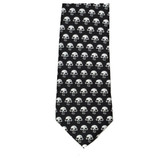 Men's Black Neck Tie with Little White Skulls Long