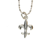 Fleur de Lis Sterling Silver Charm Pendant with 18" Ball Bead Chain Necklace