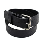 Embossed cross black leather belt.