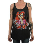 Miss Cherry Martini Women's Tattooed Mermaid Unfinished Racer Back Tank