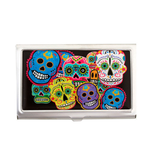 Multi Colored Day of the Dead Skulls on ID Holder Business Card Case ...