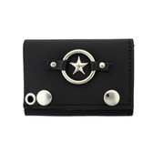 Men's Black Leather Wallet Chain Biker Trifold with Star Emblem