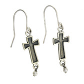 Cross and White Pearl Earrings Sterling Silver Jewelry