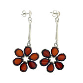 Amber Flower Dangle Earrings Sterling Silver