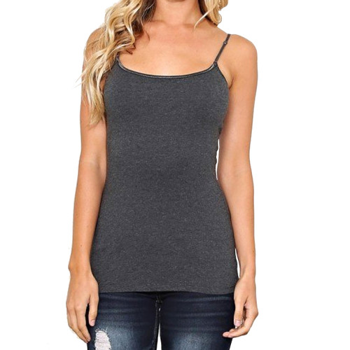 Women's Charcoal Grey Camisole Tank Top Shirt Cotton Blend Layering Tee ...