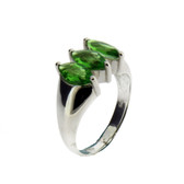 Three Faceted Stone Green Helenite Sterling Silver Ring