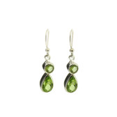 Small Faceted Green Peridot Dangle Earrings Sterling Silver