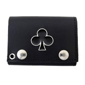 Three of clubs black leather wallet.