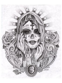 Santa Muerte by Jamie Mouse Lopez Fine Tattoo Art Print Black and White Day of the Dead Sugar Skull