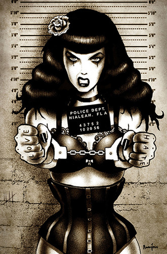 Locked Up Bettie Page Mugshot by Marcus Jones Screaming Demons Canvas  Giclee Art Print - Purple Leopard Boutique