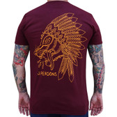 Wolf Spirit Indian Headdress by Josh Persons Men's Maroon Red Tattoo Tee Shirt