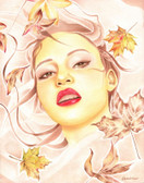 Autumn by Cambria Canvas Giclee Tattoo Art Print Beautiful Woman Fall Leaves