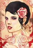 Rose Red by Cambria Canvas Giclee Tattoo Art Print Beautiful Woman