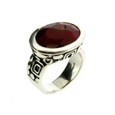 Red Raw Ruby Faceted Cut Sterling Silver Ring