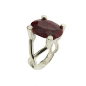 Oval Red Raw Ruby Faceted Cut Sterling Silver Ring