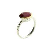 Round Red Raw Ruby Faceted Cut Sterling Silver Ring Gold Plated Edge