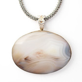 Handmade Oval White Agate Pendant Sterling Silver 