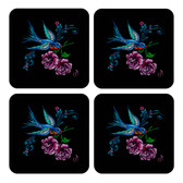 Swallow and Roses Tattoo Art 4 Piece Coaster Set