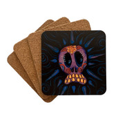 Day of the Dead Purple Sugar Skull Tattoo Art 4 Piece Coaster Set