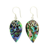 Blue Green Paua Shell Sterling Silver Earrings