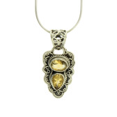 Two Faceted Stone Oval Citrine Sterling Silver Pendant