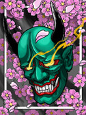 Hannya and Cherry Blossom Flowers by Paul Gobet Canvas Giclee Tattoo Art Print