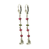 Garnet and Peridot Earrings Dangle Sterling Silver