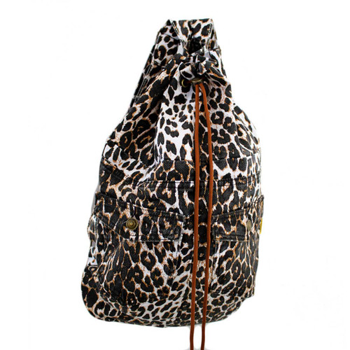 Jean Backpack Sack with Drawstring Leopard, Camouflage or Blue Denim ...