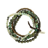 Five Brown, Green, Gray Strands Semi Precious Stone Crystal Beaded Elastic Bracelets 